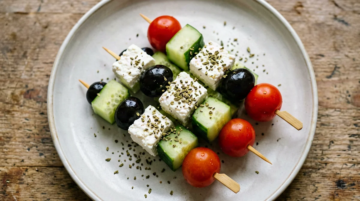 Spiedini greci di feta, cetriolo e olive