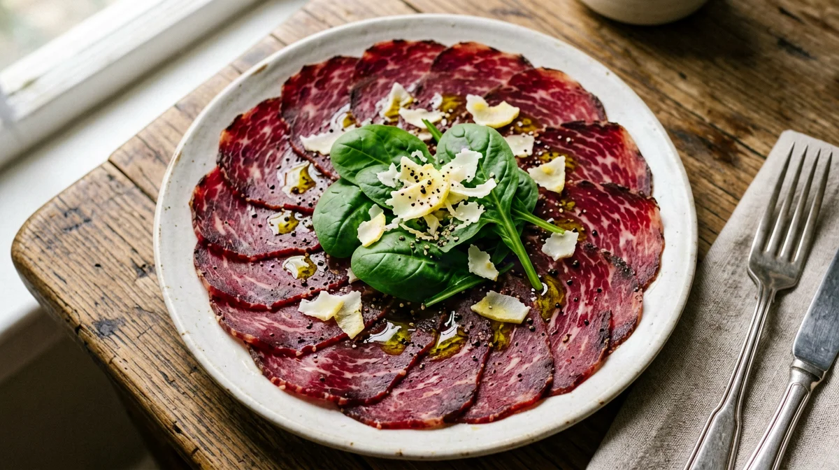 Bresaola carpaccio with rocket, grana and lemon