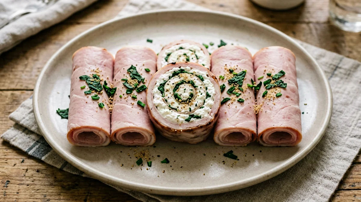 Ham rolls with ricotta and spinach