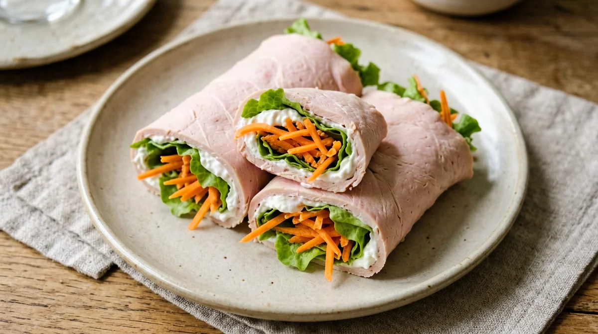 Turkey rolls with cream cheese and carrot