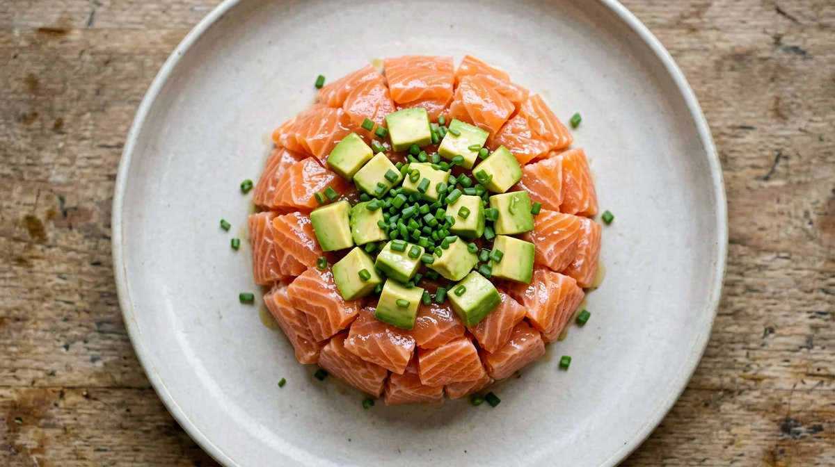 Salmon and avocado tartare with chives