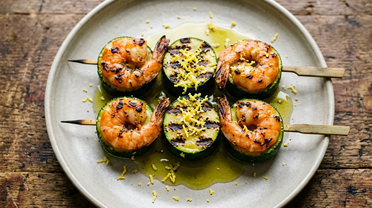 Spiedini di gamberi e zucchine al limone