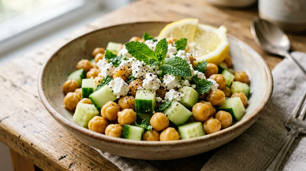 Chickpea, cucumber and feta salad with mint