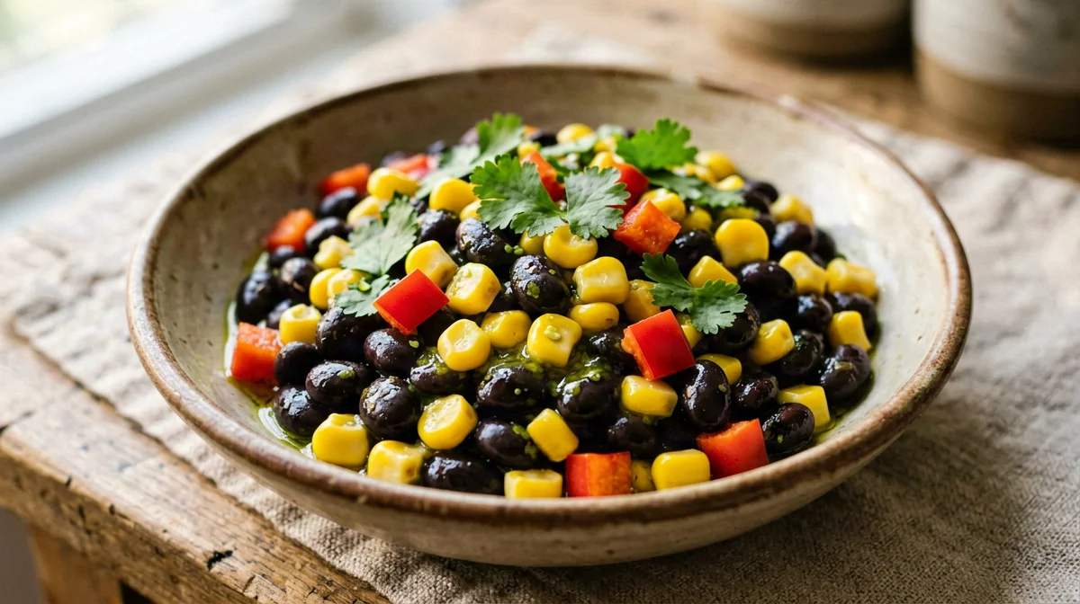 Black bean, sweetcorn and pepper lime salad