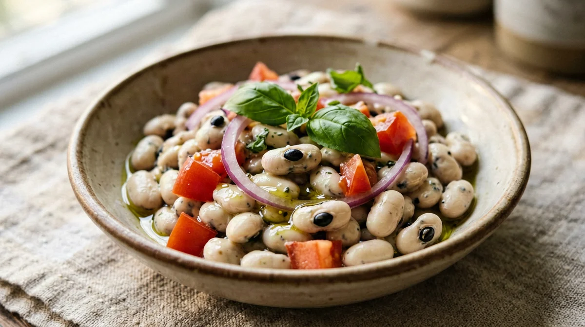 Black-eyed bean, tomato and onion salad