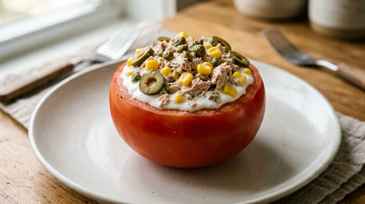 Pomodoro ripieno di tonno, mais e capperi