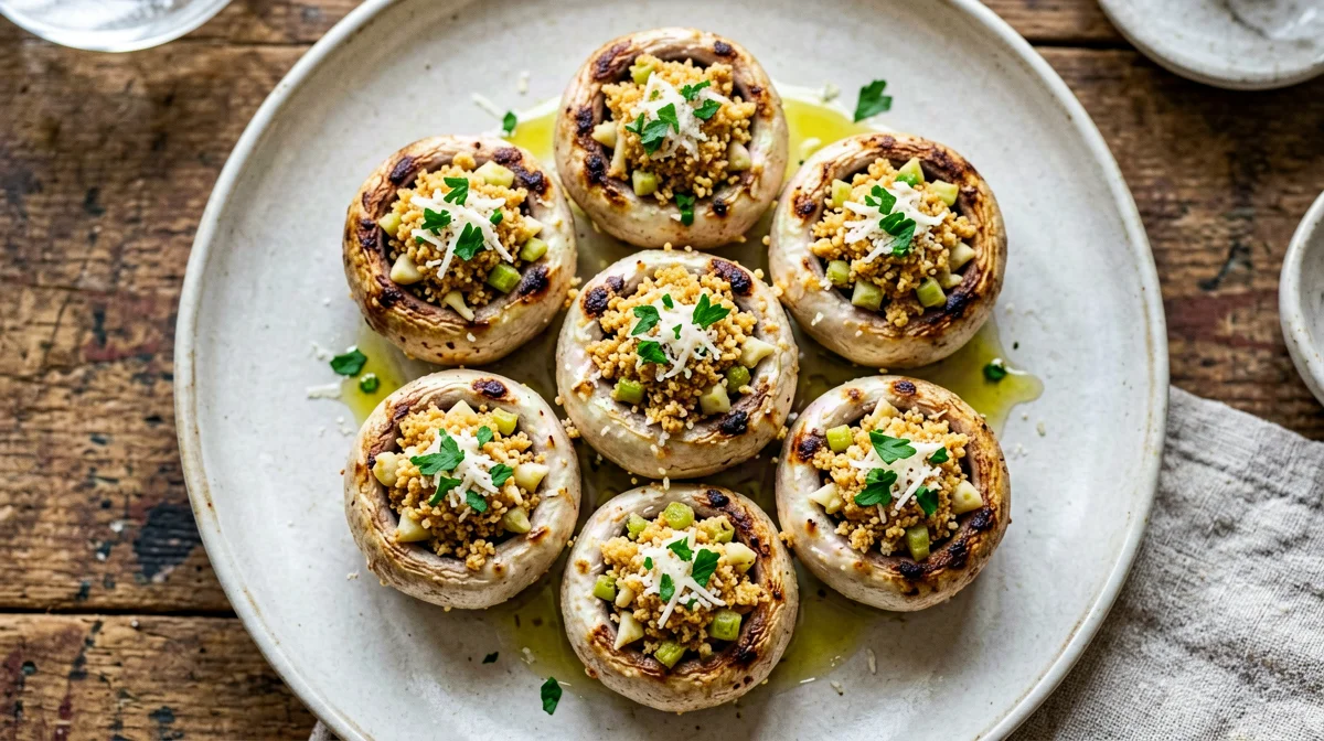Baked stuffed button mushrooms