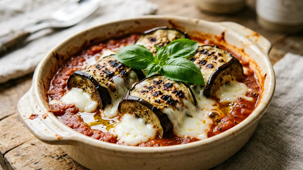 Involtini di melanzane al forno con pomodoro e mozzarella