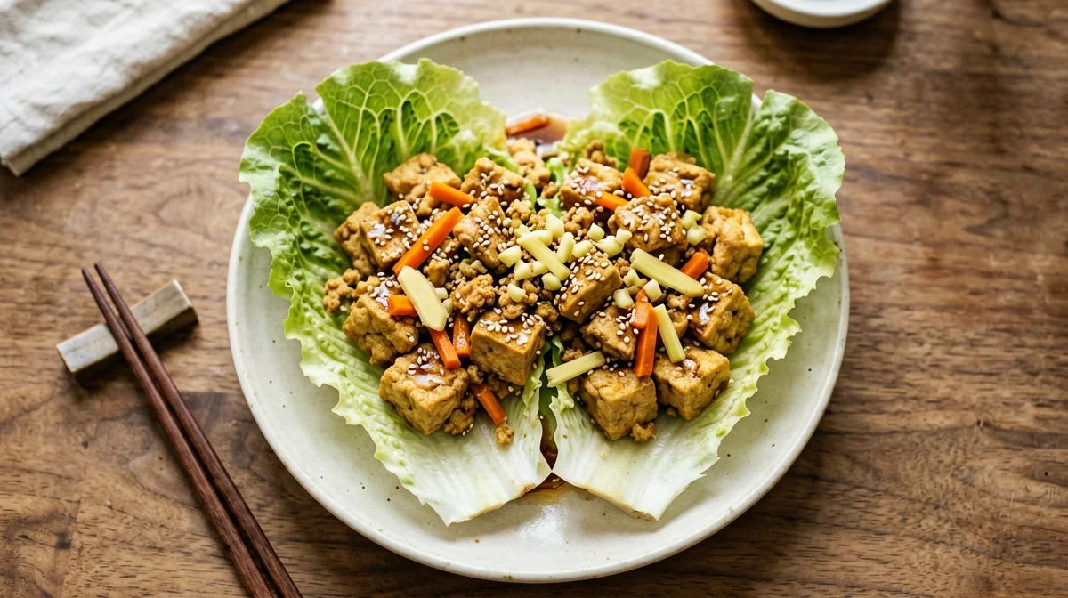 Lettuce cups with ginger stir-fried tofu