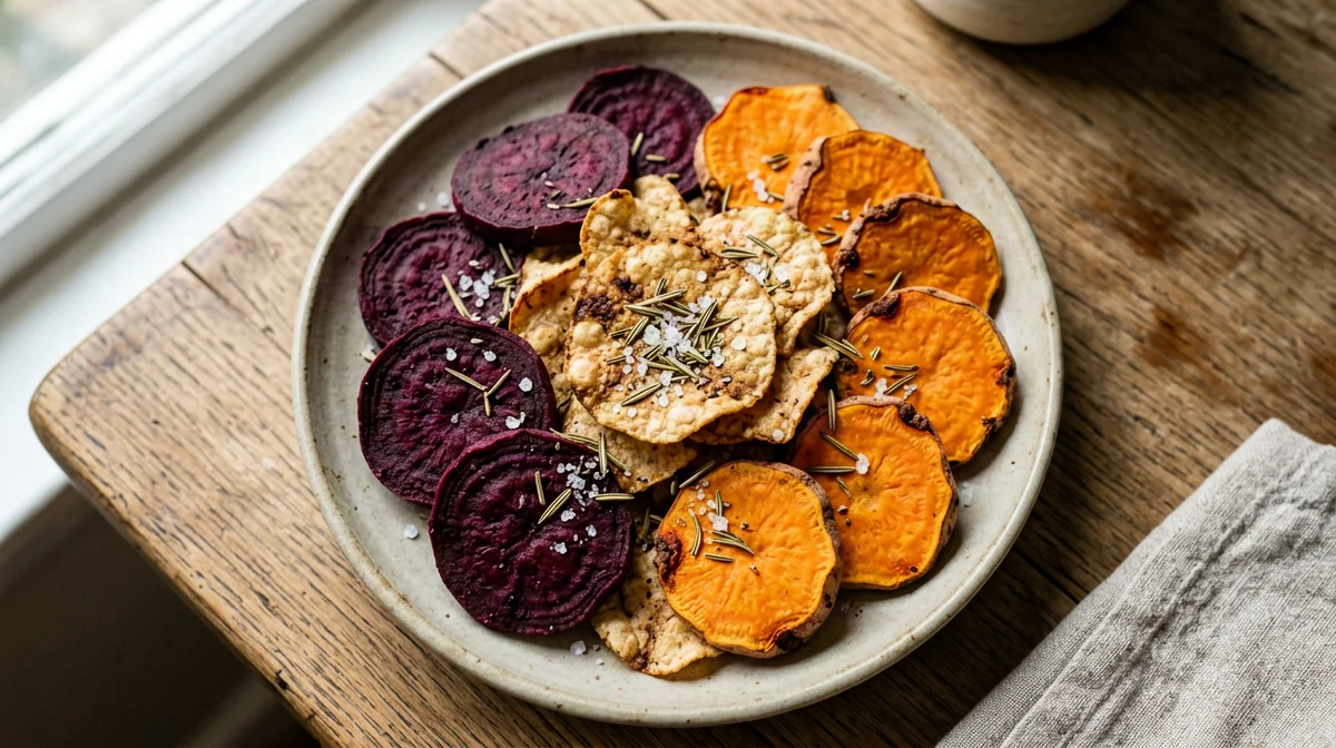Chips di barbabietola e patata dolce al forno