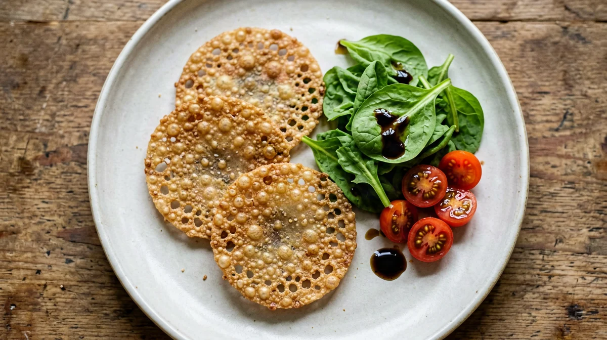 Cialde di parmigiano con rucola e pomodorini