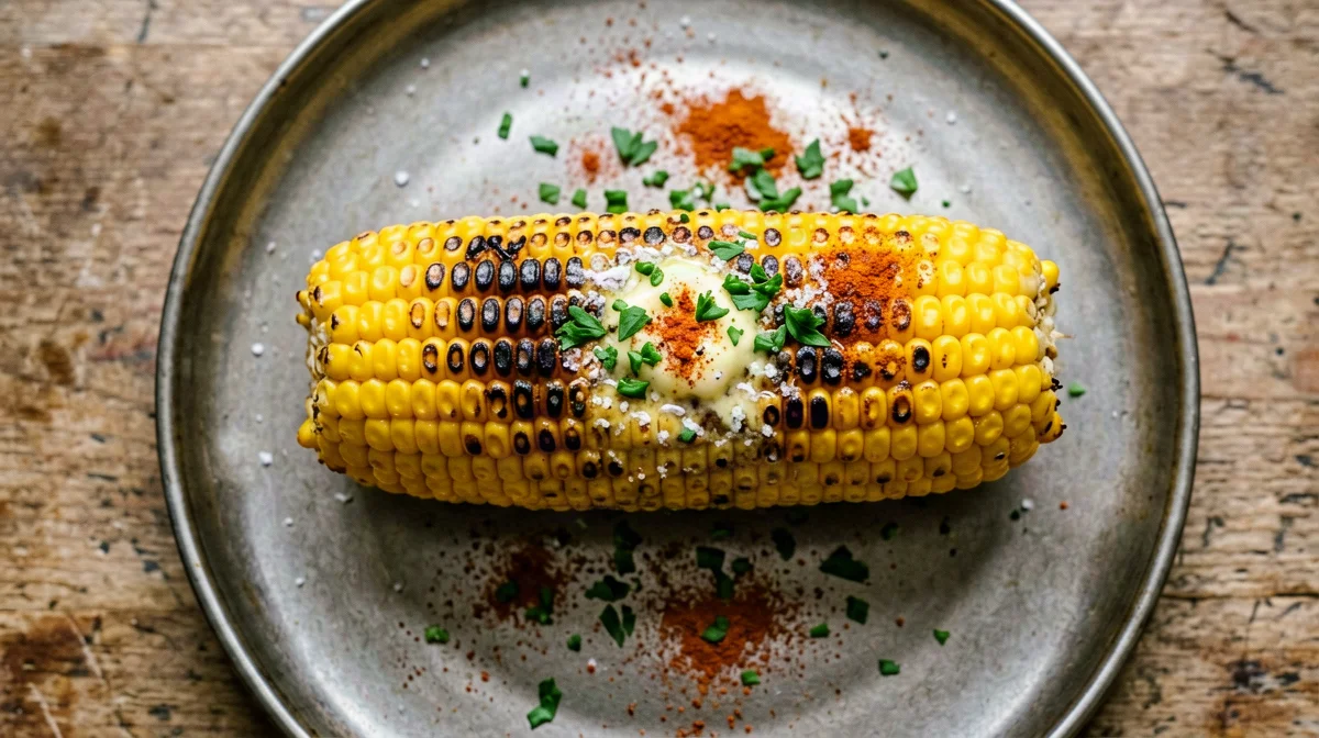 Grilled corn on the cob with herb butter
