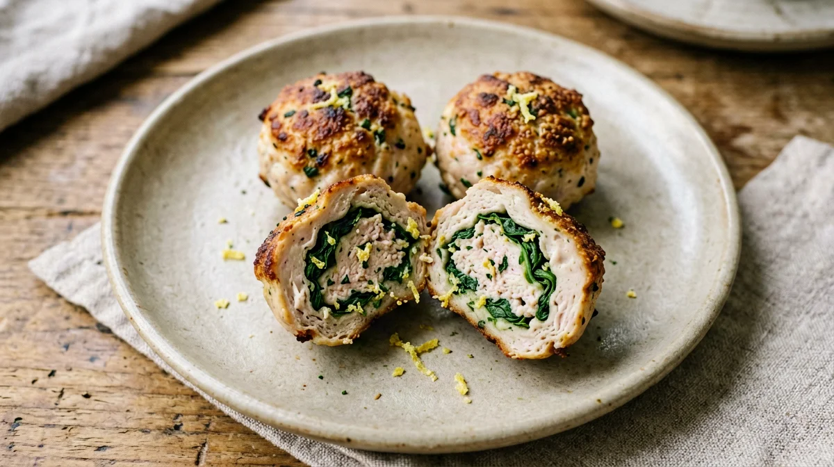 Baked chicken and spinach meatballs