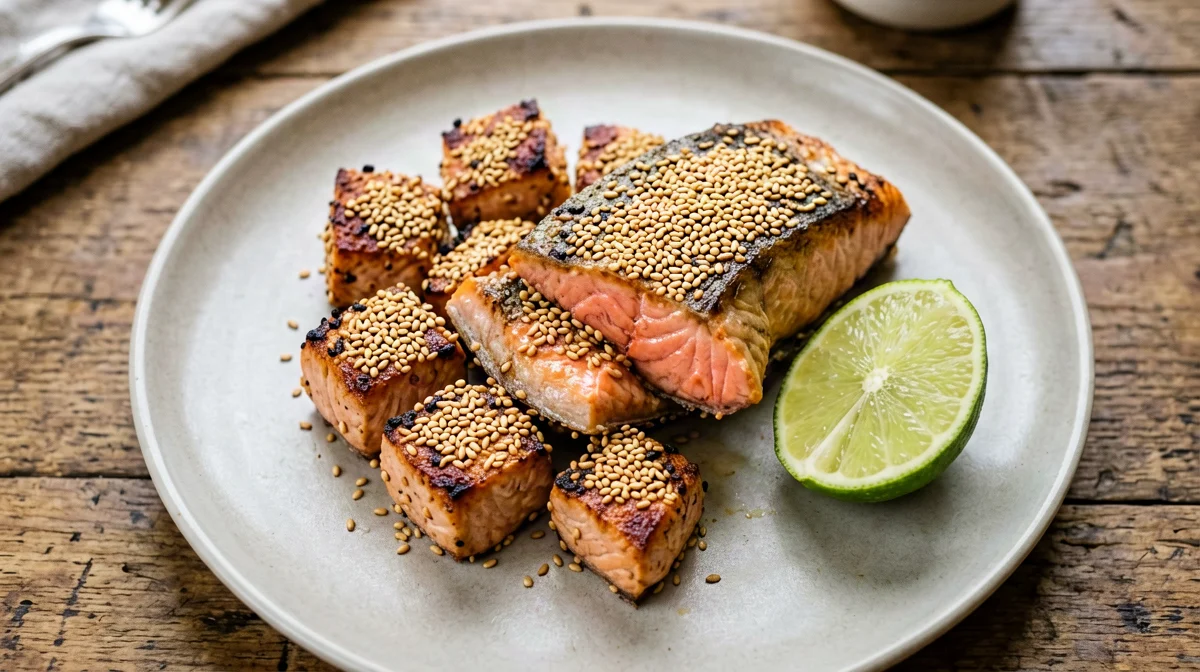 Sesame-crusted salmon bites