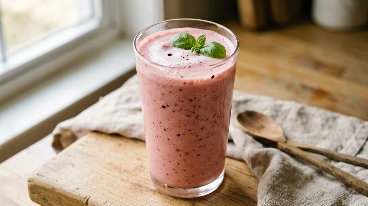 Strawberry, skyr and basil smoothie