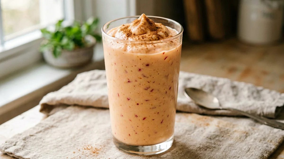 Peach and quark shake with cinnamon