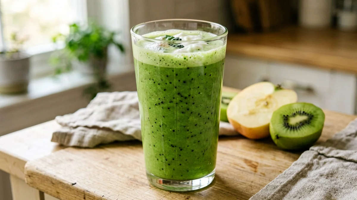 Frullato verde di spinaci, kiwi e yogurt greco