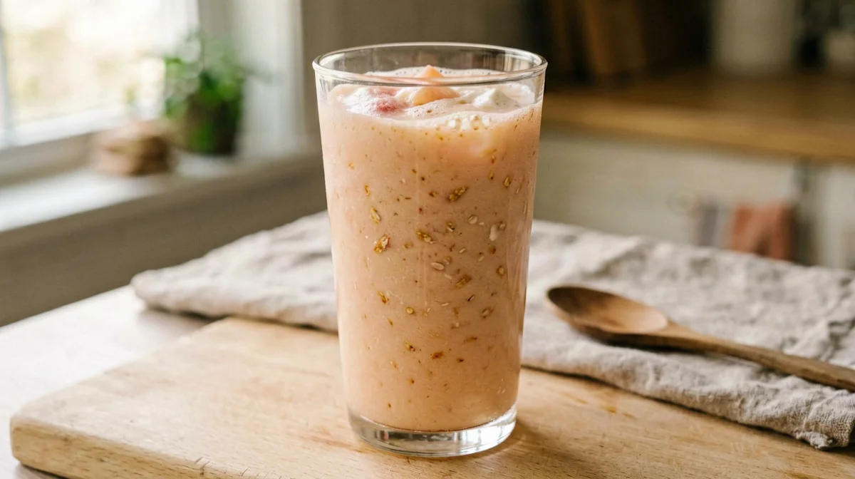 Peach silken tofu smoothie with almond drink