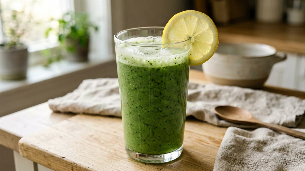 Smoothie verde vegano di spinaci, mela e soia