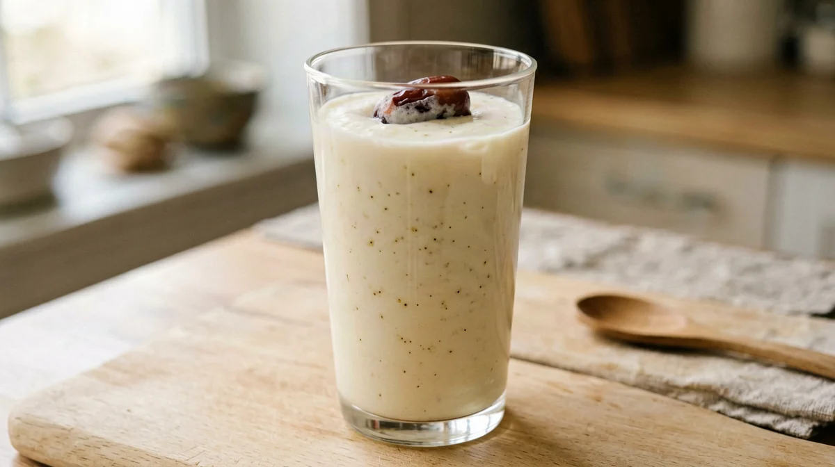 Vegan vanilla shake with tofu and dates
