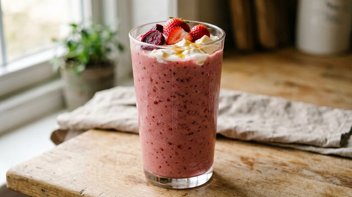 Frullato di fragole e rabarbaro con yogurt di soia