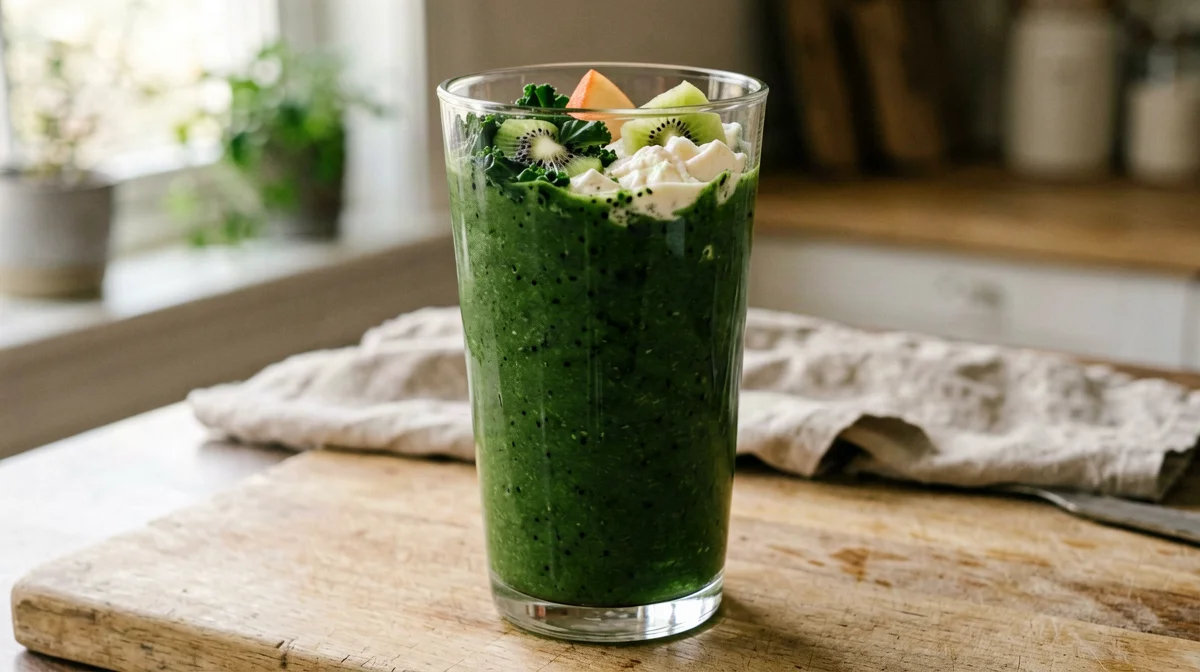 Frullato verde di cavolo nero, kiwi e mela
