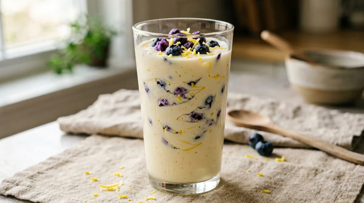 Vegan lemon blueberry cheesecake shake