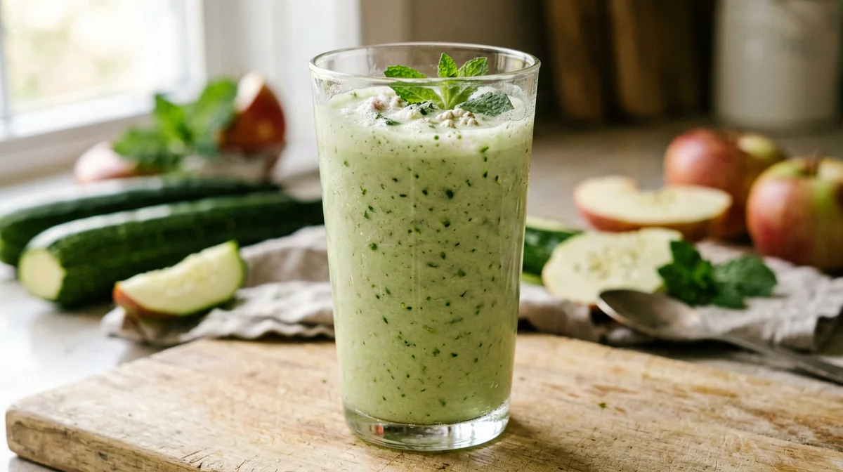 Zucchini, apple and mint kefir smoothie
