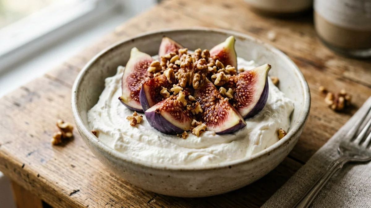 Light ricotta with figs and walnuts