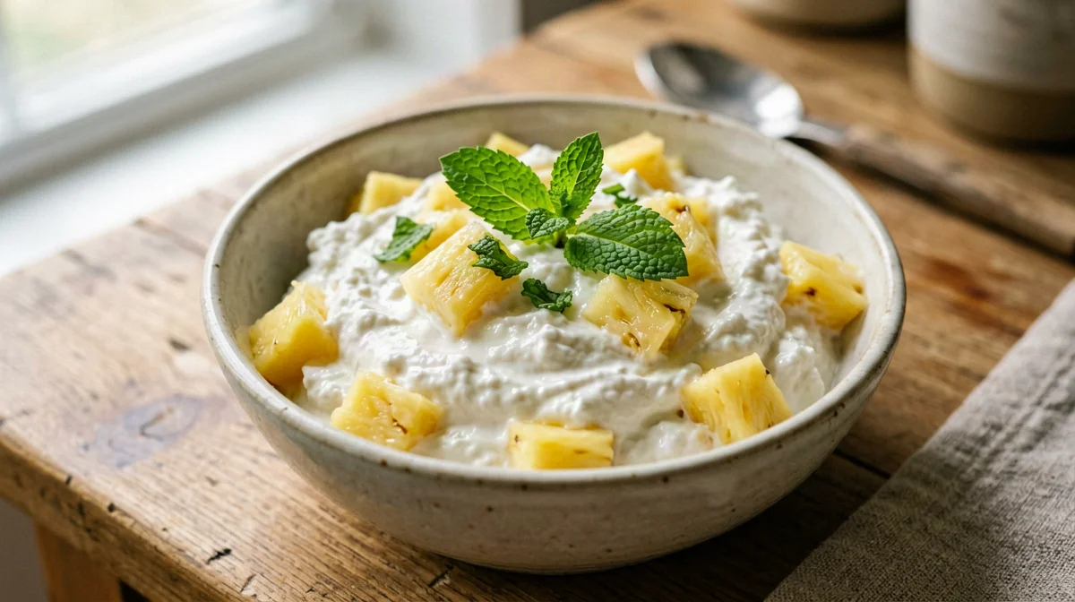 Fiocchi di latte con ananas e menta