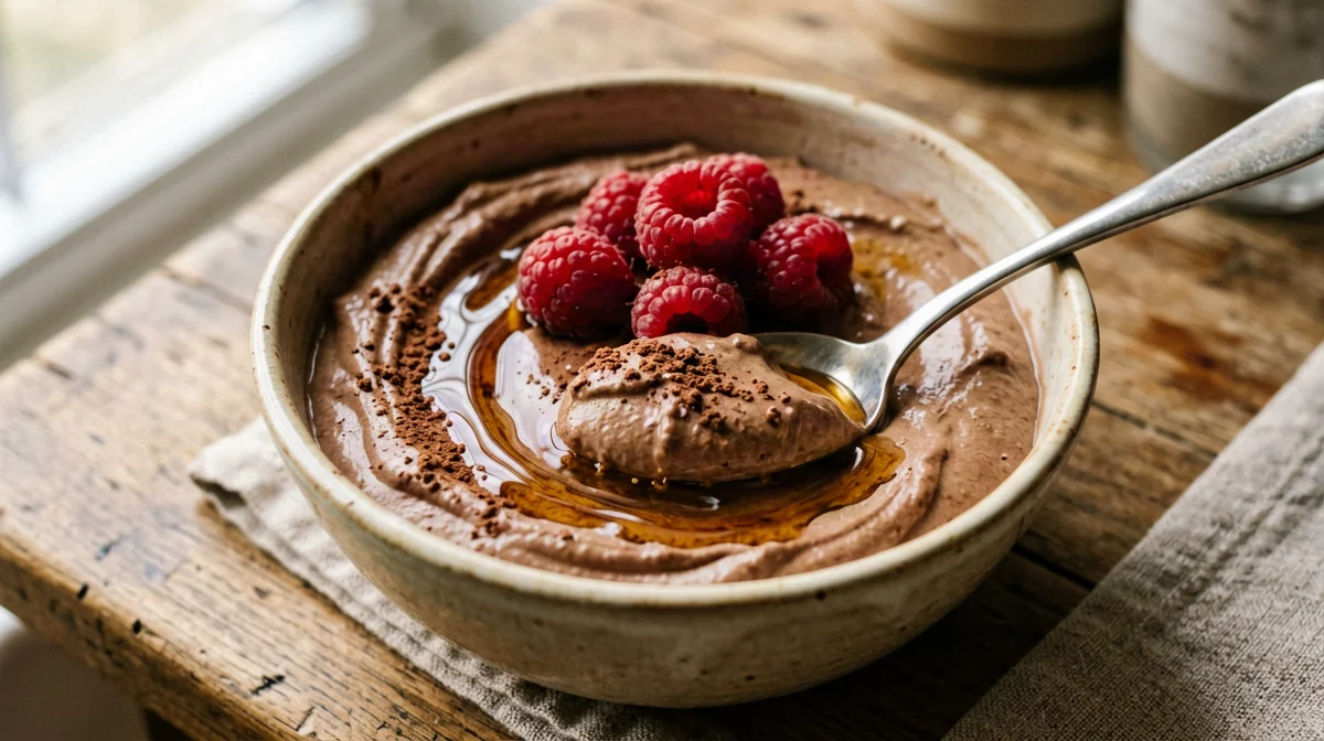 Quark al cacao con lamponi