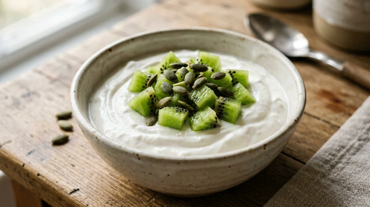 Greek yogurt with kiwi and pumpkin seeds