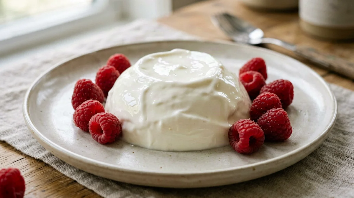 Greek yogurt panna cotta with raspberries