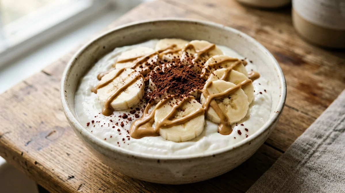 Skyr with banana, cocoa and peanut butter