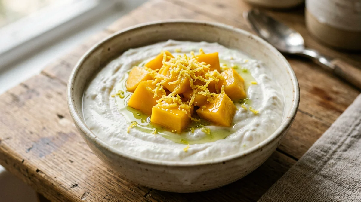 Quark con mango, lime e scorza di limone