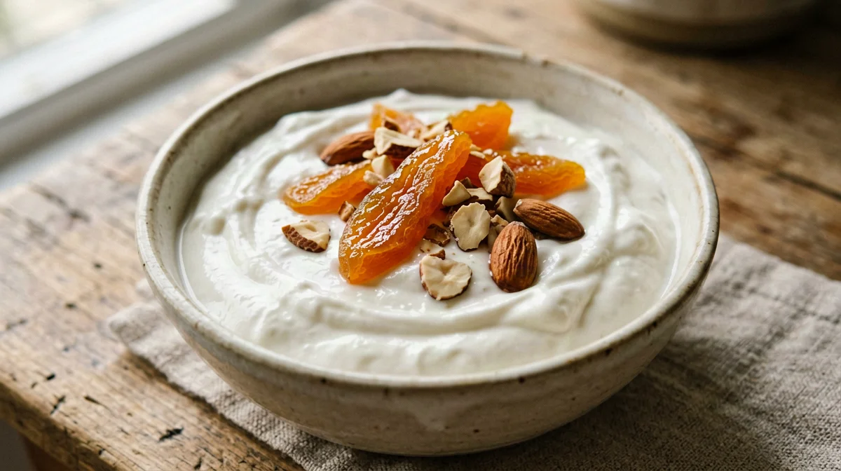 Greek yogurt with dried apricots and almonds
