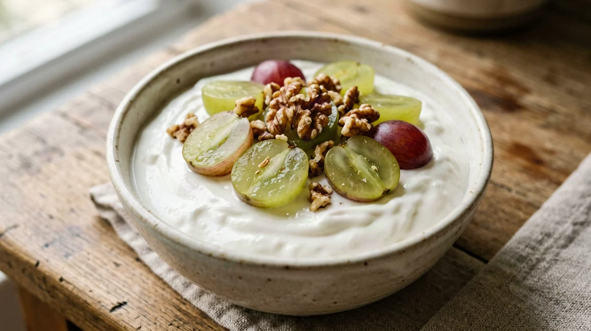 Greek yogurt with grapes and walnuts