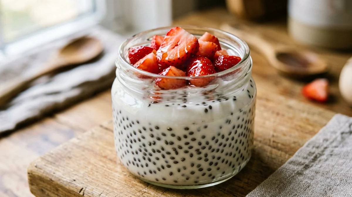 Kefir chia pudding with strawberries