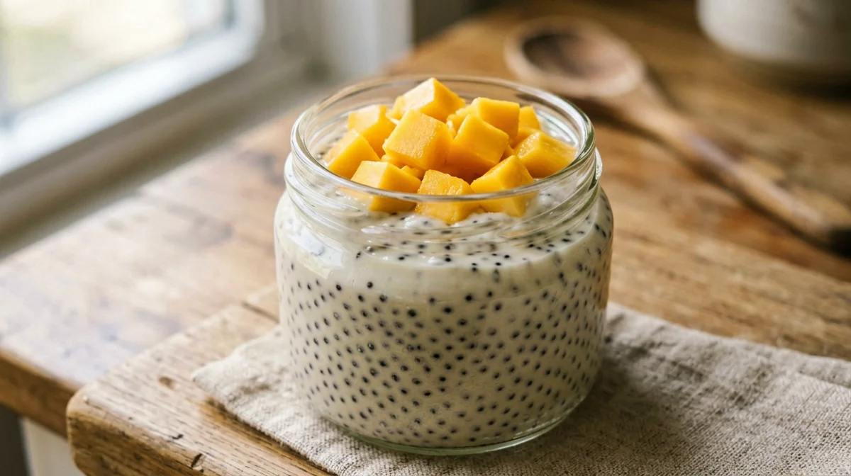 Chia pudding vegano alla soia e mango