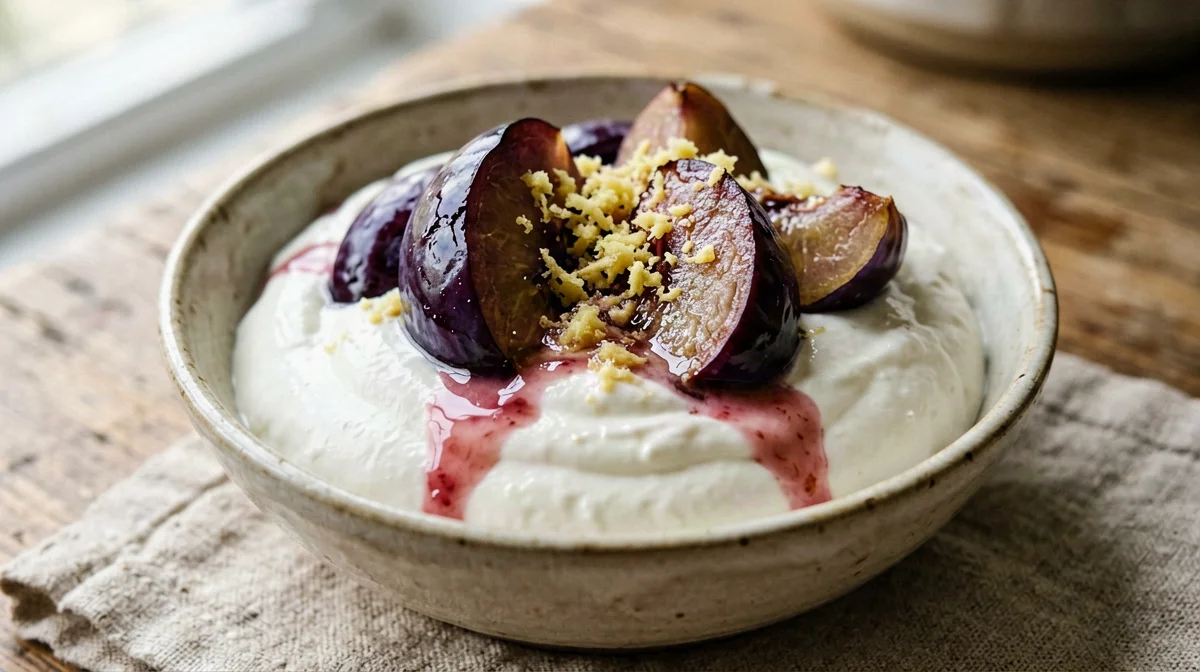 Quark with warm ginger plums
