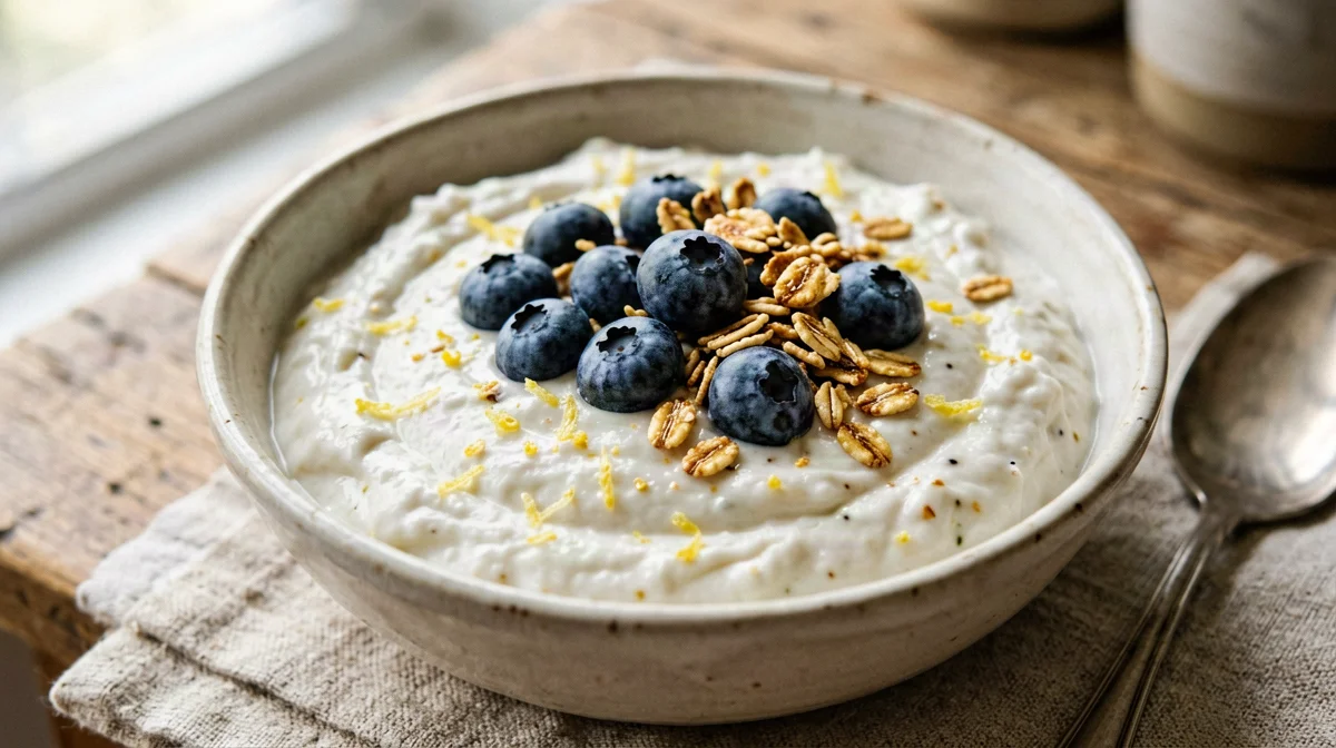 Skyr al limone e mirtilli con avena tostata