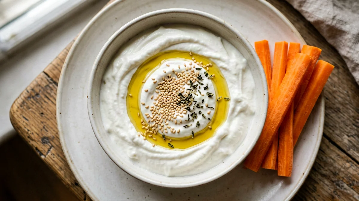 Herbed strained Greek yogurt with carrot sticks