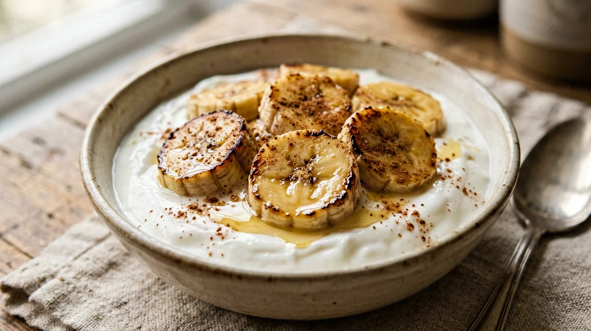 Yogurt greco con banana caramellata alla cannella