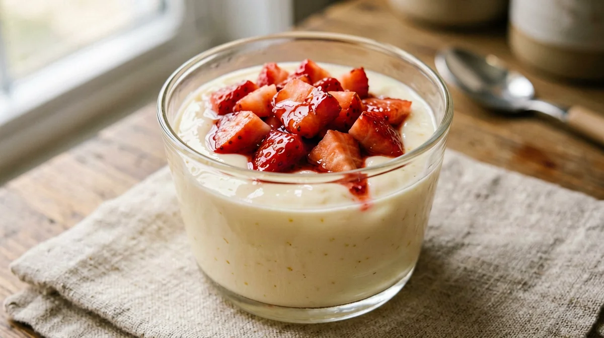 Vanilla silken tofu cream with strawberries