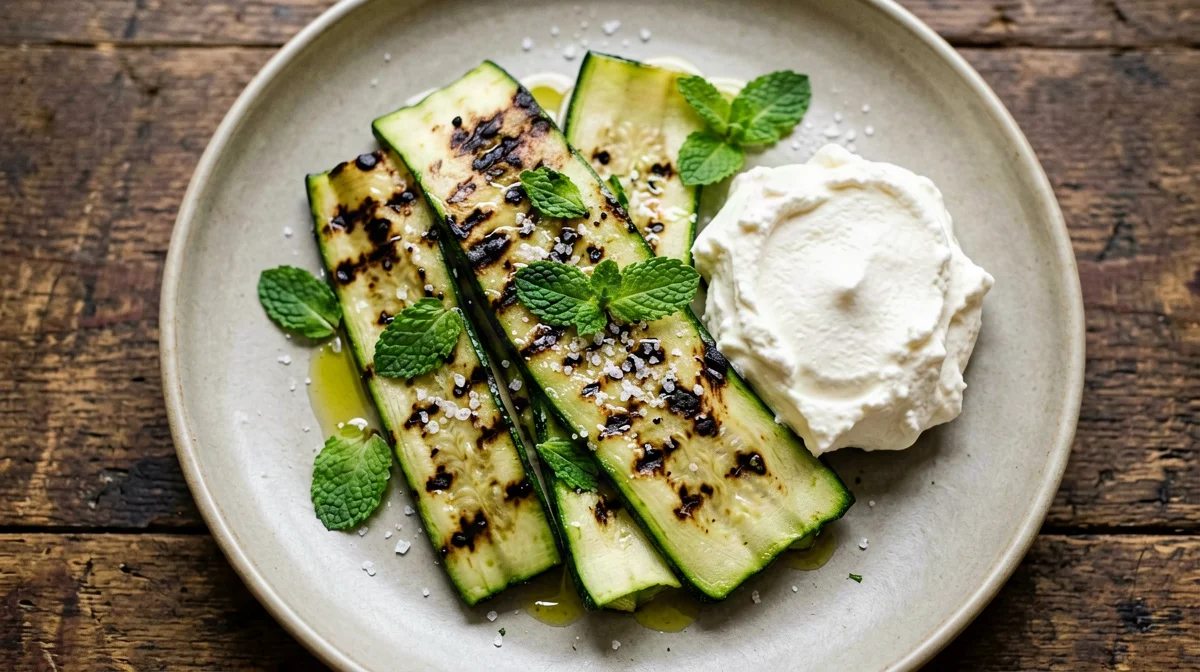 Light ricotta with grilled zucchini and mint