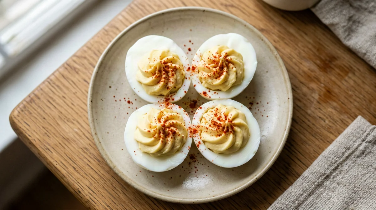 Light deviled eggs with Greek yogurt and mustard