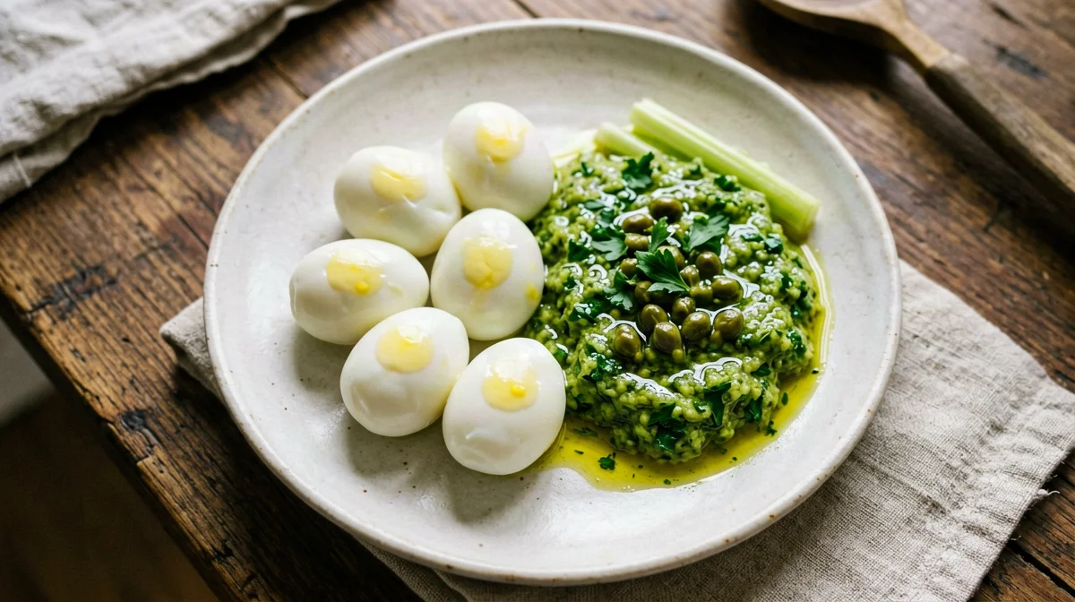 Quail eggs with salsa verde