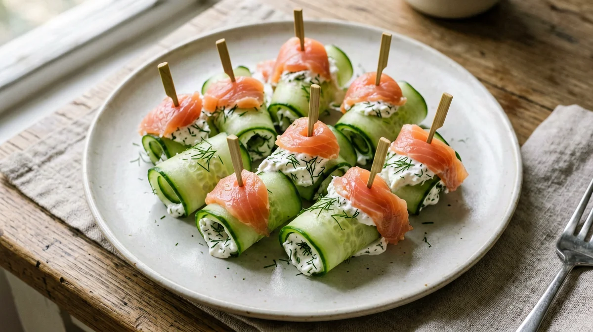 Cucumber rolls with smoked salmon