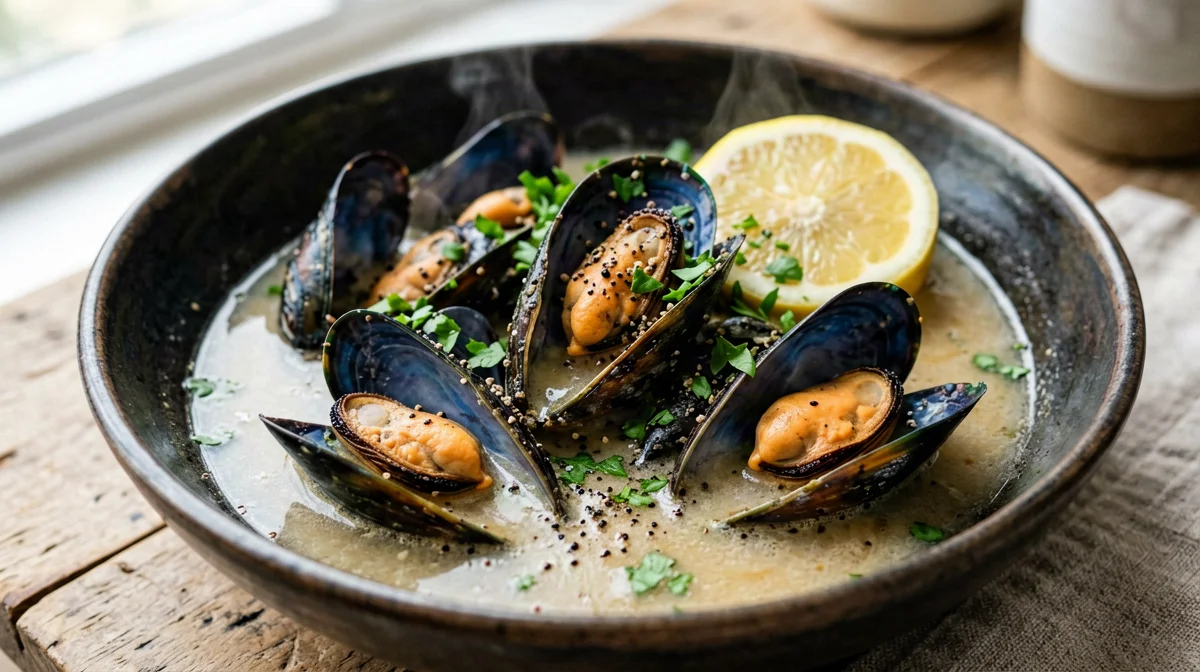 Peppered mussels with lemon