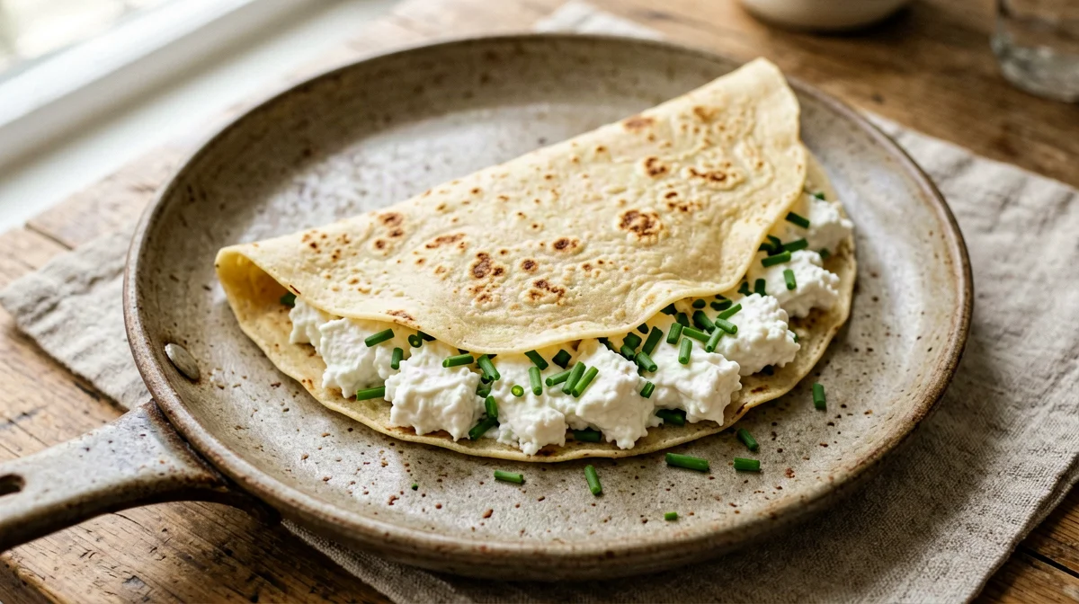 Egg white and chickpea crêpe with cottage cheese